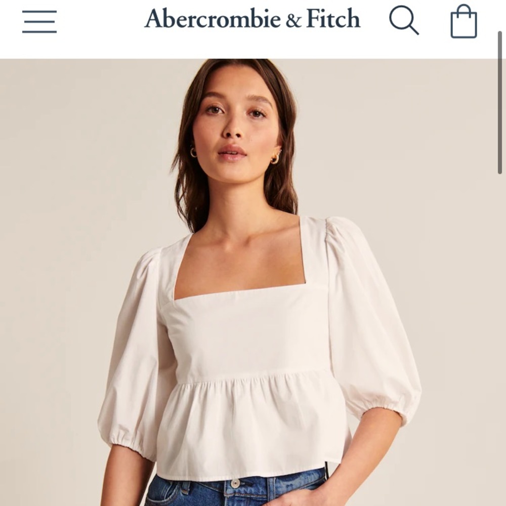 A&F Puff Sleeve Poplin Squareneck Top